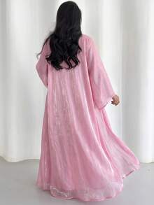 Elegant lång enfärgad morgonrock för kvinnor, modest pendlarklädsel - Rosa - Visa 7