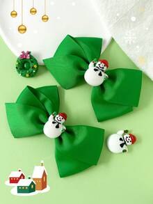 2Pcs Christmas Solid Color Grosgrain Ribbon Bow Hair Barrettes, Cute 3D Snowman Patch Big Bow Hair Clips, Festive Holiday Hair Accessories For Girls - Snowman Style - View 8