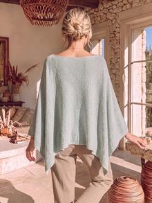 NiceArt Women's Autumn/Winter Vintage Off-Shoulder Cape Wool Blend Knit Top, Asymmetric Batwing Sleeve Sweater, Autumn Outfit, Social, Halloween - Grey - View 3
