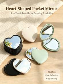 7/3pcs/1pc Heart-Shaped Portable Pocket Mirror, Modern Minimalist Makeup Mirror, High Definition Mini Vanity Mirror For Students, Party Favors, Pink-White-Green-Black - Multi-color - View 5