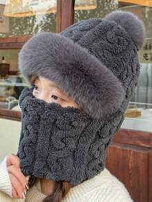 1pc Knitted Face Mask Scarf Hat, Winter Warm All-In-One Hat, 3-In-1 Scarf Face Mask Knitted Beanie, Elastic Soft Ear Protection Knitted Scarf Face Mask Hat, Fleece Lined Beanie, Women's - Multicolor - View 16