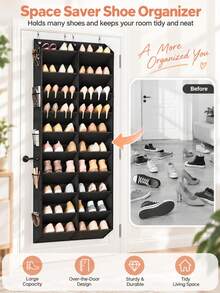 Over-The-Door Shoe Organizer (6-Tier/8-Tier) – Space-Saving Hanging Shoe Rack Suitable For Doors Or Walls; Features High-Capacity, Deep Pockets (Options Ranging From 6 To 16 Pockets). Ideal For Apartments And Dormitories; A Great Holiday Gift. - Multicolor - View 3