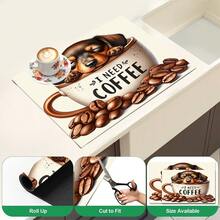 1pc Puppy Coffee Theme Kitchen Table Mat, Cute Pet Dog Coffee Cup & Coffee Bean Print Placemat, Coffee Table Mat, Coffee Machine Countertop Mat, Coffee Bar Desktop Decor Mat, Kitchen Dining Home Decor - Multicolor - View 6