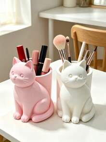 Cute Cat 3D Printed Pen Holder, Creative Cartoon Cat Design, Desktop Storage For Pens, Makeup Brushes, Lipsticks, Multiple Colors Available, Desk And Vanity Decor, Niche Healing Gift For Girls - Multicolor - View 4