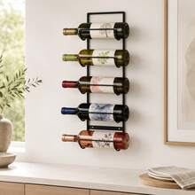 5 Bottle Wine Rack Wall Mounted Black Metal Holder 58x15x11.5cm - Black - View 7