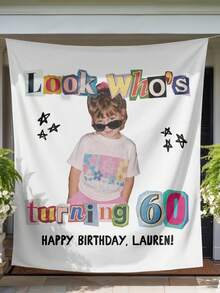 Who's Turning 60 生日橫幅，客製化 60 歲生日照片背景布，60 歲生日復古派對裝飾，復古勒索信風格標誌 - 彩色 - 查看 7