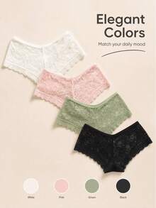 4pcs Women's Lace Panties, Mid-Waist Triangle Briefs, Comfortable And Soft - Multicolor - View 5