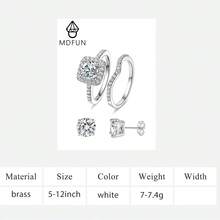 MDFUN White Gold‑Plated CZ Bridal Jewelry Set,2 Stackable Halo Rings+1 Pair Stud Earrings,Square/Round Design For Women Wedding Party - B-round Stud Earrings + Ring - View 9