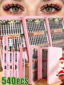 540/648 Clusters Eyelash Book Set, Invisible Ultra-Fine Stem, Lightweight Fluffy D Curl, 10/12/14/16/18mm Mixed Length, Long-Lasting Waterproof, Easy DIY Wear, Pink Storage Box, Christmas Gift Set For Women - Pink - View 1