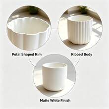 1pc Matte White Petal Rim Vertical Ribbed Flower Pot, Creative Round Wavy Open Mouth Succulent Planter, Nordic Modern Minimalist Style Balcony Desktop Window Sill Home Decor Flower Vase Small Ornament - Petal Flower Pot - View 4