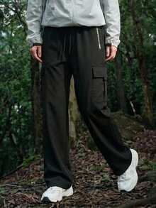 [Fashion Multi-Pocket] 女款工裝褲－寬鬆休閒款，附拉鍊口袋，多功能運動黑色工裝褲 - 黑色 - 查看 1