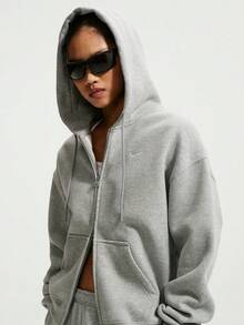 Nike Women's AS W NK STDO FLC MW OS FZ HDY Knit Sweatshirt Jacket IM8085-063 - Grey - View 5