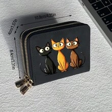 Cat Print Card Holder, Lightweight Fashionable Women's Wallet, Suitable For Daily Use, Double Zipper Mini Wallet/Coin Purse/Card Holder - Multicolor - View 2