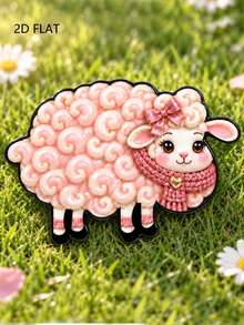 2D Flat Pink Cartoon Lamb Brooch, Curly Lamb With Bow Scarf Design, Soft Cute Style Sweater Coat Backpack Hat Decorative Accessory Pin - A - View 8