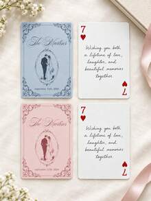 1pc Personalized Custom Wedding Poker Cards,Custom Names Date Vintage Couple Sketch Playing Cards,Wedding Favor Souvenir Gift,Wedding Table Decoration - Multicolor - View 5