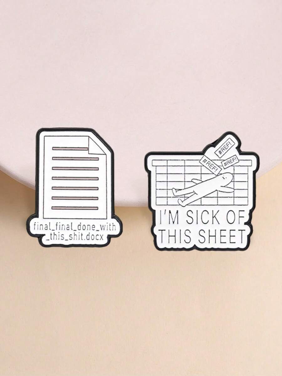 2Pcs Office Worker Meme Enamel Pin Set Funny Spreadsheet Document Humor Lapel Badge Metal Brooch For Backpack Jacket Coworker Accessory Gift