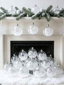 Transparent Christmas Ball Ornament, Silver Glitter Swirl Design Hanging Ball With Ribbon, Elegant Christmas Tree Decoration, Suitable For Holiday Party Home Decor - Multicolor - View 2