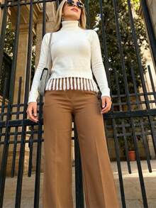 SEREN Women's New High Neck Long Sleeve Knit Sweater, Tassel Design, Suitable For Daily Commute, Autumn/Winter Wear - White Apricot - View 2