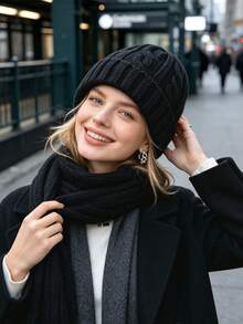 1 Ribbed Knit Beanie Simple Solid Color Loose Large Hat Men's And Women's Autumn And Winter Warm Ear Protection Wool Hat - Multicolor - View 3