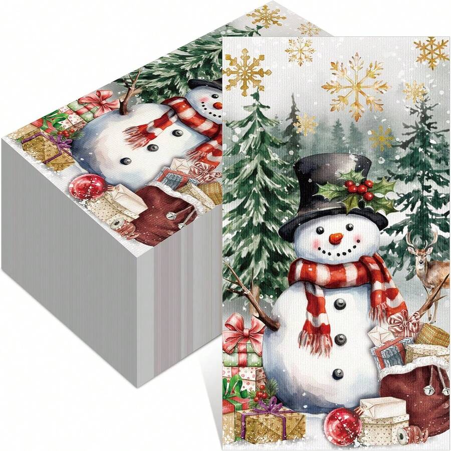 Christmas Snowman Guest Paper Napkin For Decoupage 2 Ply Elk Snowflake Xmas Napkin Winter Cocktail Hand Towel For Party Table Dinner Bathroom - Style 1 - View 1