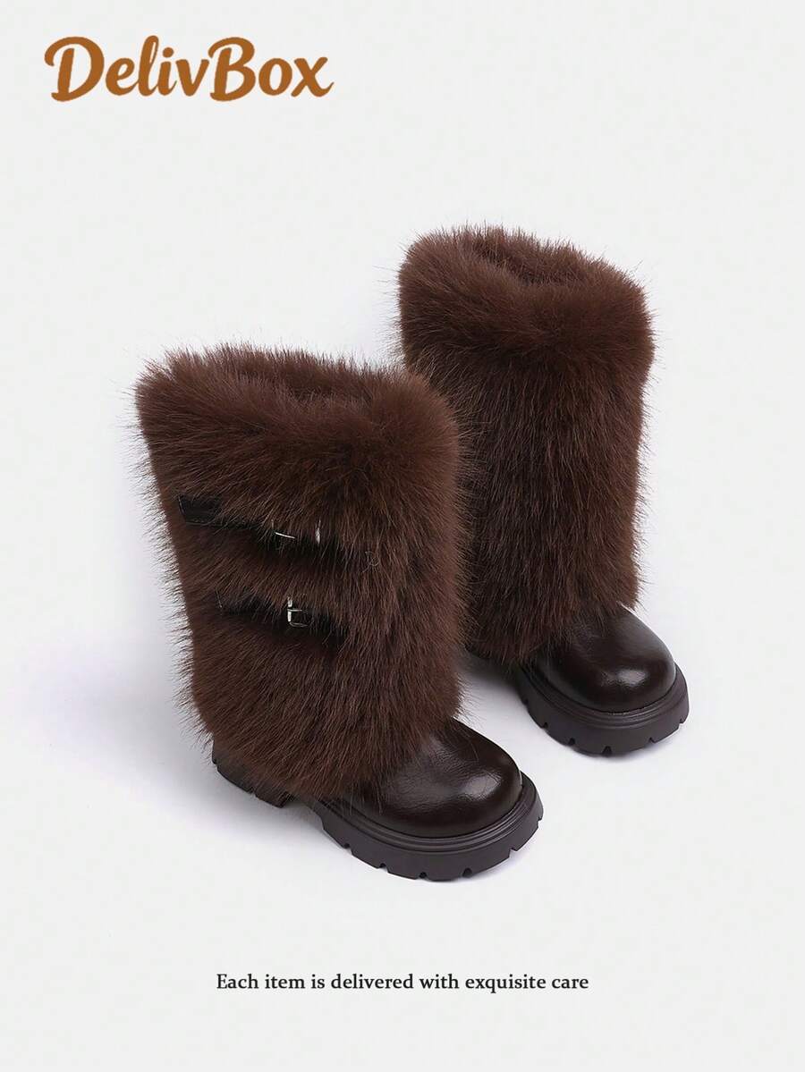 Children's Boots Girls' Shoes High-Top Boots Mid-Calf Boots Embroidered High-Heel Western Cowboy Boots Pointed Toe Side Zipper - Brown - View 1