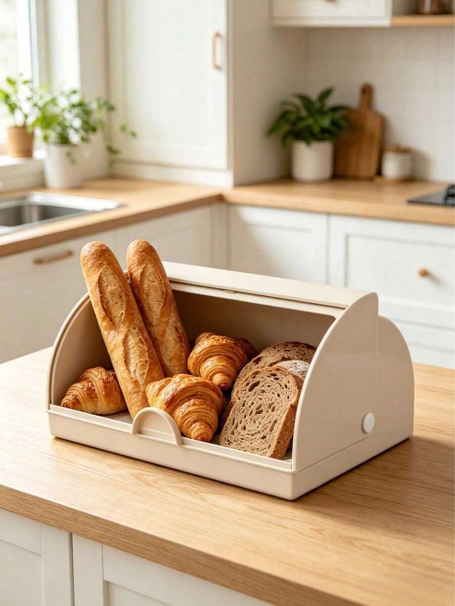 صندوق خبز بغطاء دوار، حاوية تخزين بسعة كبيرة مع تهوية الهواء، مقاوم للغبار والرطوبة للحفاظ على الخبز طازجًا لفترة أطول، منظم حديث لسطح المطبخ والمؤن، مثالي للطهاة المنزليين والخبازين وتخزين إفطار العائلة اليومي - اللون عشوائي - مشاهدة 1