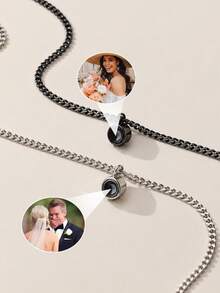 Customized Personalized Men's Valentine's Day Couple Matching Projection Photo Necklace, Necklace Can Hold Photo, Commemorative Gift For Father And Boyfriend, Also Jewelry Accessory For Halloween And Christmas - Multicolor - Style 5 - View 6