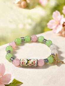 1pc 2026 Limited Edition Blessing Bird Bracelet With Premium Gift Box, Pink Multi-Color Beaded Elastic Stretch Design, Hummingbird Blessing Bracelet, Women's Elastic Gemstone Beaded Bracelet - Multicolor - View 4