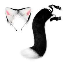 Halloween Animal Ear & Tail Set, Cosplay Props For Anime Convention, Cat Girl Beast Ear Cosplay, Handmade Cat Ear Headband & Tail Set, Realistic Fox Tail Accessory, 2D Anime Animal Ear & Tail Set With Bell Collar - Black Powder - View 2