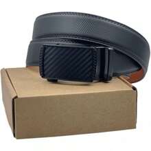 Men's Carbon Fiber Pattern Automatic Buckle Belt, Business Casual Ratchet No-Hole Adjustable Leather Belt, Luxury Alloy Buckle - Multicolor - View 4