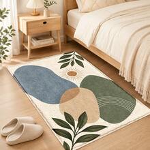 1PC Rust Orange Blue Leaf Print Faux Cashmere Rug, Contemporary Abstract Rectangular Area Rug And Floor Mat With Wavy Color Blocks, Artistic Home Decor For Living Room, Bedroom, Kitchen Or Hallway - Multicolor - View 9