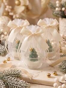 Christmas Tree Shaped Ribbed Glass Candle Set (Candle + Gift Bag) – Festive Scented Aroma Candle, Holiday Tabletop Decor For Living Room, Office, Party, Halloween, Christmas & New Year Surprise Gift - Exquisite Gift Version - View 9