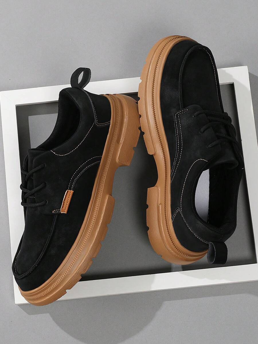 Men's Vintage Flat Round Toe Lace-Up Letter Shoes, Plus Size Couple Shoes, EVA Sole, Suitable For All Seasons; Comfortable Training Flat Student Shoes - Multicolor - View 1