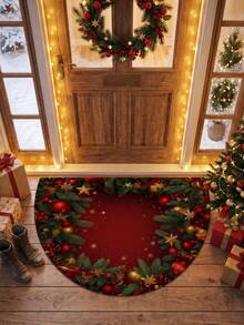 (Review Note: Velvet Material, 0.8mm Thickness, Dotted Bottom) 1pc Christmas Holly Leaf Pattern Floor Mat, Luxury Velvet Material, Soft And Comfortable, Non-Slip And Machine Washable, Suitable For Entrance, Hallway, Bathroom, Kitchen, Corridor Floor Mat, Door Mat, Halloween, Christmas Home Decor - A - View 2