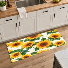 1pc Yellow Sunflower Floral Kitchen Drain Mat Table Placemat, Green Leaf Plant Print Dining Table Mat Coffee Countertop Pad, Pastoral Farmhouse Style Desktop Decor Mat, Kitchen Dining Room Home Decor Accessory - Multicolor - View 13