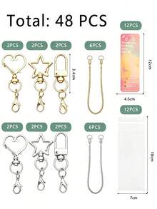 1/48/56pcs Star Lobster Clasp Snap Keyring Clips With Hook And Jump Rings, Suitable For DIY Keychain Jewelry Making - Multicolor - View 9