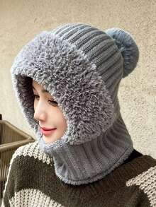 Knitted Beanie - Windproof & Warm Ear Protection, With Hooded Scarf, Breathable & Moisture-Wicking, Essential For Outdoor Cycling, Suitable For Cold Weather, Halloween, Winter And Autumn - Multicolor - View 14