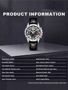 Biden Casual Men's Sports Watch, Leather Watch, Men's Watch, Fashion Timing Watch, Waterproof - Silver - View 8