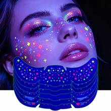 6 tờ miếng dán mặt tàn nhang phát sáng UV, hình xăm tạm thời mặt hoa sao neon dạ quang cho tiệc rave và lễ hội - Nhiều màu - Xem 3