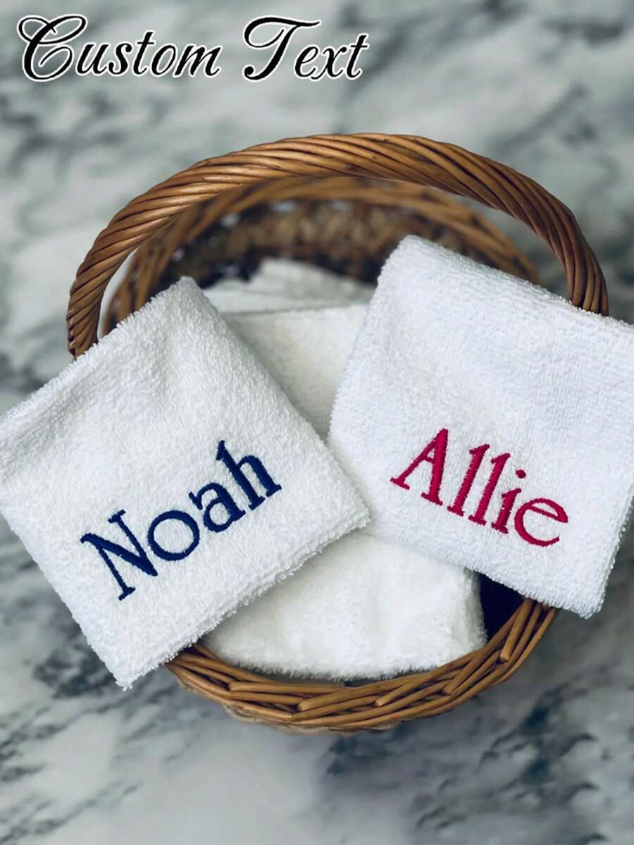 Personalized Embroidered Face Towel, Personalized Embroidered Face Cloth With Multi-Color Embroidered Name, Suitable For Pajama Party, Bathroom, SPA, Bridesmaid Gift, Wedding Gift, Love Gift, Party Favor, Hotel Customization, Soft And Absorbent Face Towel For Friends - Multicolor - View 1