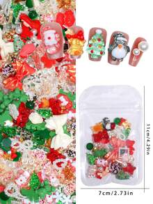 Dekorasi Seni Kuku Natal Campuran Lonceng Santa Claus Rusa Kutub Pohon Natal Hijau Pita Merah Besar yang Berlebihan Aksesoris DIY - MultiWarna - View 8