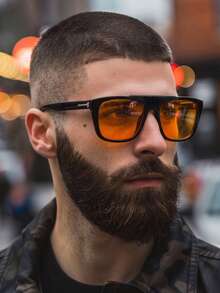 1 Pair Men's Black Square Frame Rivet Decor Fashion Glasses - Glossy Black - View 1