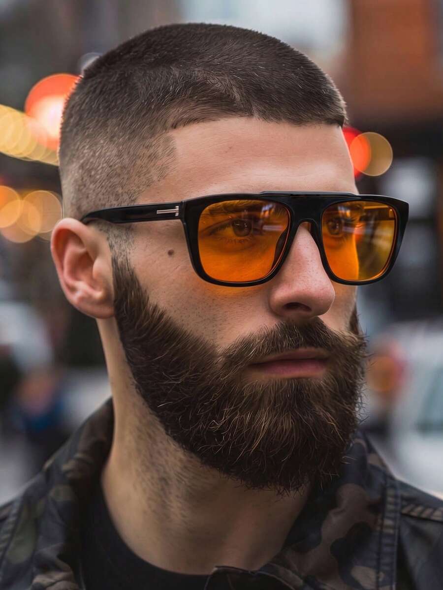 1 Pair Men's Black Square Frame Rivet Decor Fashion Glasses - Glossy Black - View 1