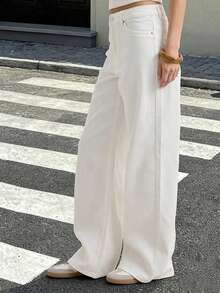 Women's Casual Versatile White Wide Leg Jeans - White - View 5