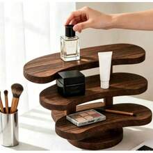 1pc Vintage Carbonized Wooden 3-Tier Desktop Storage Rack, Vertical Shelf, Jewelry Display Stand, Wooden Tray Holder - View 4