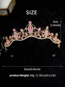 1pc Pink Rhinestone Princess Crown Vintage Crystal Tiara For Women Birthday Prom Wedding Fairycore Hair Accessories - Pink - View 6