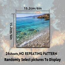 Mediterranean Coast Ocean View Scrapbook Paper 24 Sheets 6 Inch Watercolor Azure Bay Reef Pine Forest Background Paper No Repeated Patterns Suitable For Bullet Journal Junk Journal Greeting Card Background Photo Album And Handmade DIY Crafts - Square - View 5