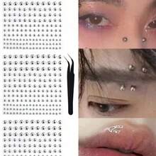 2/1pc Lip Piercing Jewelry, Y2K Style Fake Piercing Jewelry (Nose Stud, Eyebrow Stud), No-Piercing Silver Belly Button Sticker,DIY Face Rhinestone Stickers, Self‑Adhesive Eye Gems, Halloween Christmas New Year Stage Makeup Decor - Multicolor - View 1