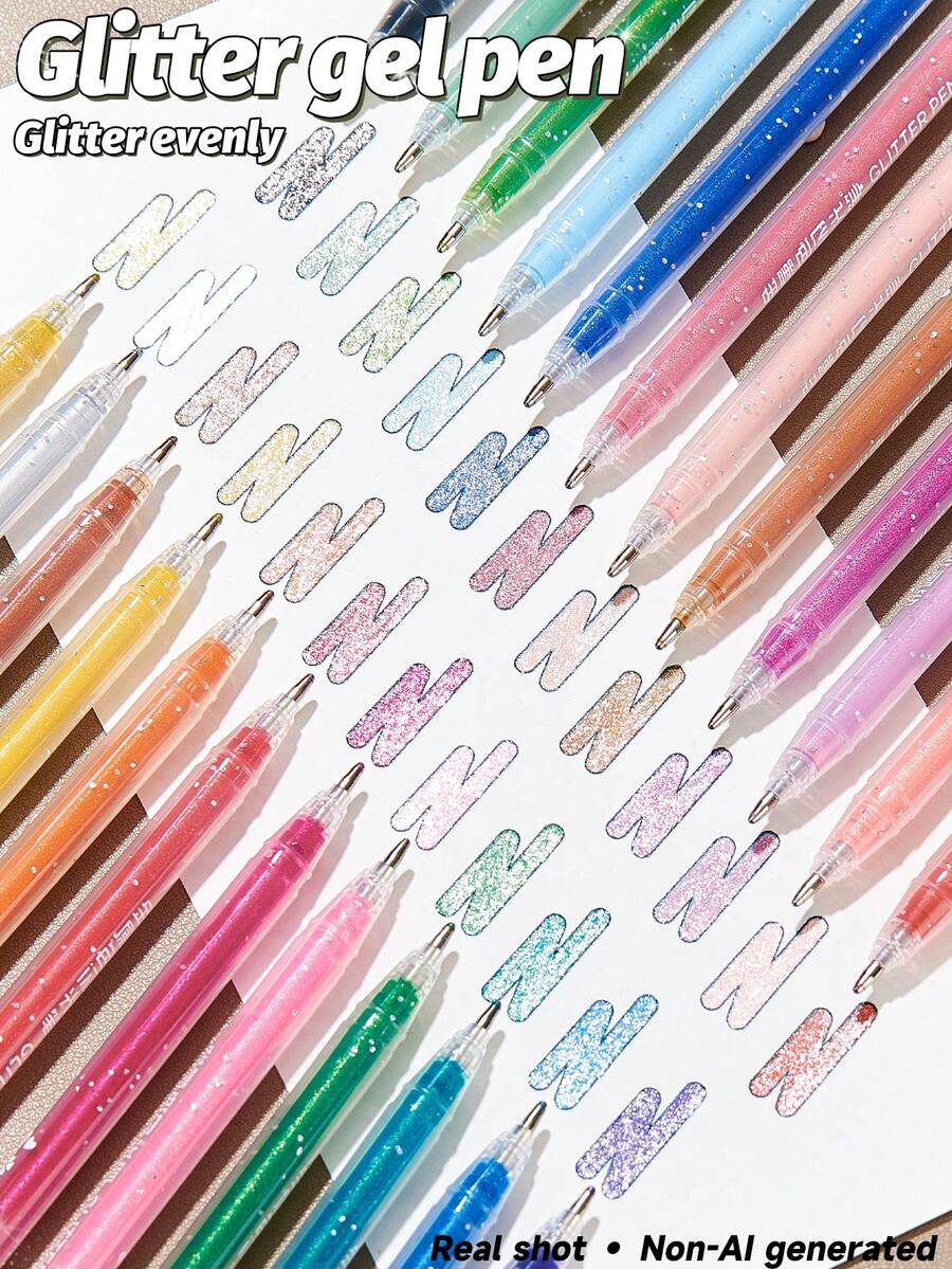 12/18/24Pcs Metallic Colorful Flash Glitter Gel Ink Pen Set,Smooth Writing 1.0mm Bold Line,Ideal For Journaling Note Taking Card Making Art Craft Drawing,Perfect Gift For Kids Teens Students Adults,Back To School Office Stationery Supplies - Sets - View 1