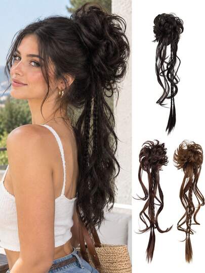 Messy Bun/Ponytail Hair Tie With Braided Tassels – Adds Volume For A Full Look; Easy-To-Wear Accessory Perfect For Daily Use, Parties, And Dates.